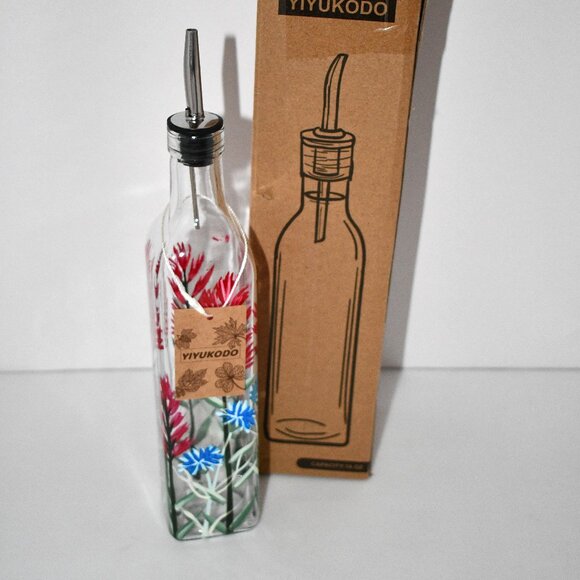 YIYUKODO 17oz Hand Painted Glass Olive Oil Bottle – 500ml Oil and Vinegar Cruet - Picture 1 of 5
